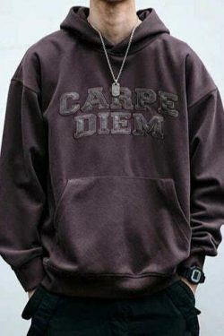 Coquette Aesthetic Y2K Hoodie with 'Carpe Diem' Applique - Women's Fashion