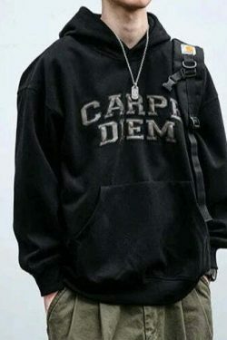 Coquette Aesthetic Y2K Hoodie with 'Carpe Diem' Applique - Women's Fashion