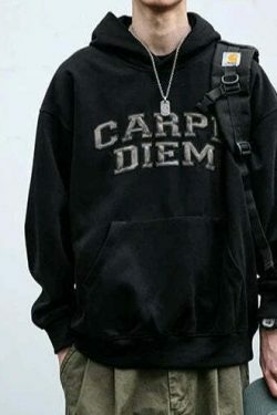 Coquette Aesthetic Y2K Hoodie with 'Carpe Diem' Applique - Women's Fashion