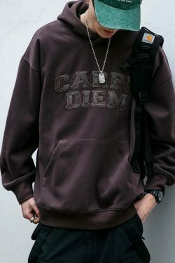 Coquette Aesthetic Y2K Hoodie with 'Carpe Diem' Applique - Women's Fashion