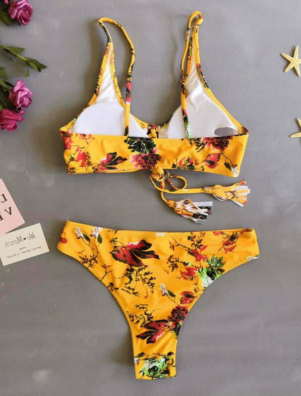 Coquette Aesthetic Yellow Flower Print String Bikini Set Coquette Aesthetic Yellow Flower Print String Bikini Set