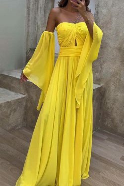 Coquette Aesthetic Yellow Waist Loose Dress - Y2K Fashion Statement Piece