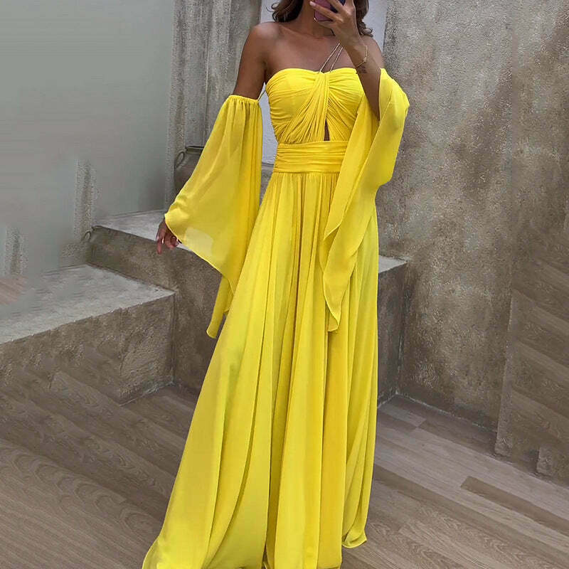 Coquette Aesthetic Yellow Waist Loose Dress - Y2K Fashion Statement Piece