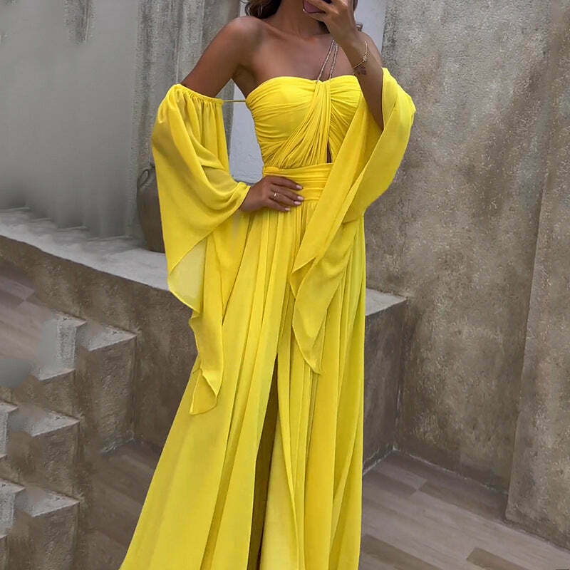Coquette Aesthetic Yellow Waist Loose Dress - Y2K Fashion Statement Piece