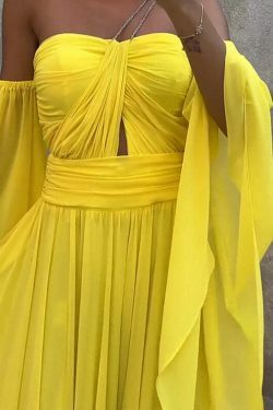 Coquette Aesthetic Yellow Waist Loose Dress - Y2K Fashion Statement Piece