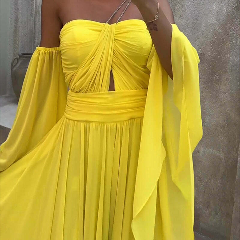 Coquette Aesthetic Yellow Waist Loose Dress - Y2K Fashion Statement Piece