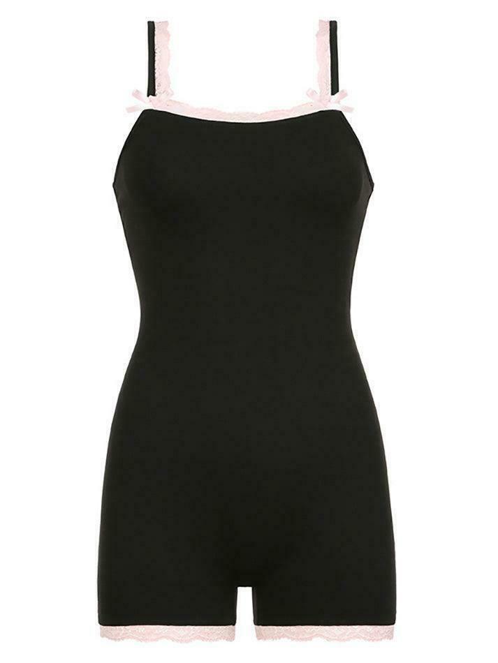 Coquette Lace-Trim Bodysuit: Y2K Fashion Staple - Grunge, Cute Tops, Pastel Goth, Cargo Skirt & Coquette Lace-Trim Bodysuit: Y2K Fashion Staple - Grunge, Cute Tops, Pastel Goth, Cargo Skirt &