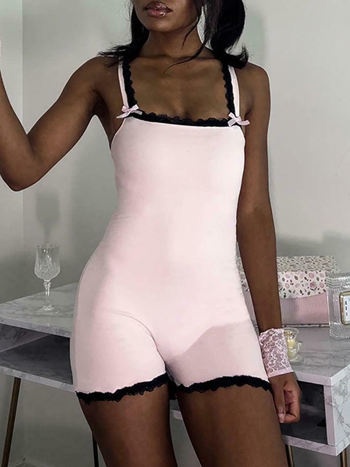 Coquette Lace-Trim Bodysuit: Y2K Fashion Staple - Grunge, Cute Tops, Pastel Goth, Cargo Skirt & Coquette Lace-Trim Bodysuit: Y2K Fashion Staple - Grunge, Cute Tops, Pastel Goth, Cargo Skirt &