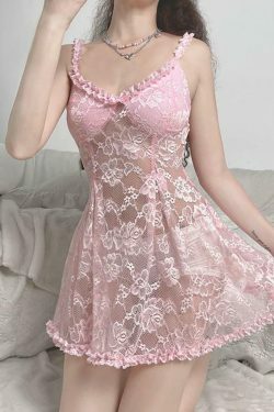 Coquette Lace Mini Dress: Y2K Aesthetic Grunge Style - Cute Pastel Goth Outfit