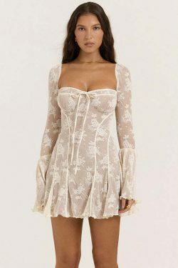 Coquette Lace Trumpet Dress: Y2K Aesthetic Fashion for Women