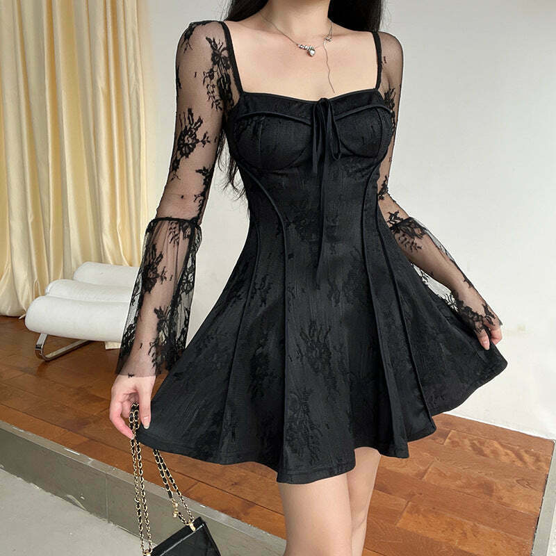 Coquette Lace Trumpet Dress: Y2K Aesthetic Fashion for Women Coquette Lace Trumpet Dress: Y2K Aesthetic Fashion for Women