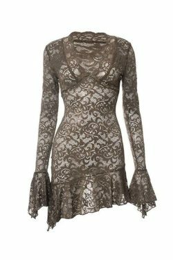 Coquette Lace V-Neck Mini Dress with Trumpet Sleeves