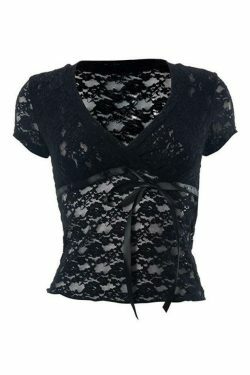 Coquette Lace V-Neck Tie-Up Blouse: Y2K Fashion with Grunge & Pastel Goth Vibes