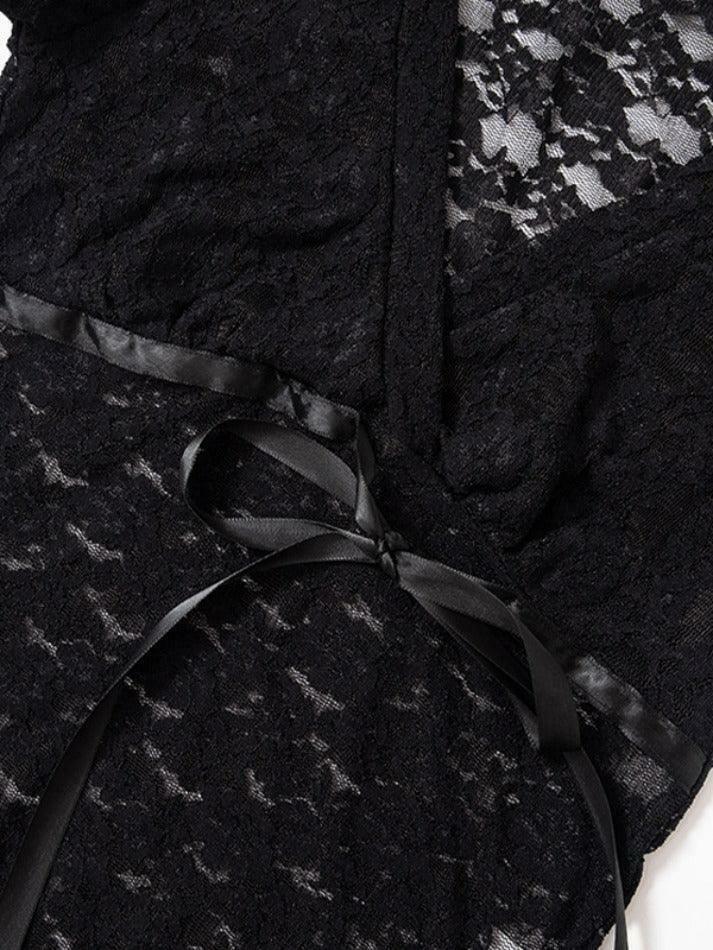 Coquette Lace V-Neck Tie-Up Blouse: Y2K Fashion with Grunge & Pastel Goth Vibes