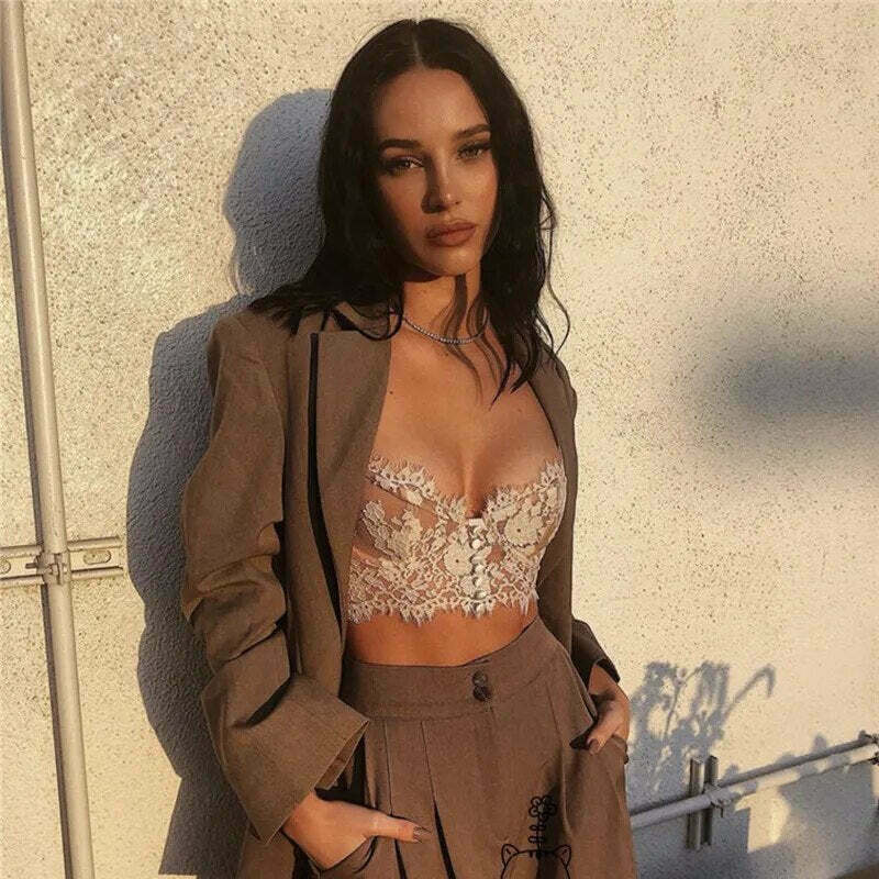 Coquette Serenade in Lace Cropped Cami - Y2K Fashion Aesthetic Tops for Women