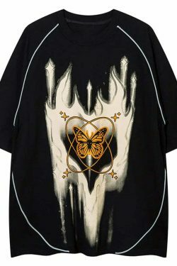 Cosmic Butterfly Graphic Tee - Y2K Fashion Aesthetic Top for Women - Coquette Style Grunge Outfit