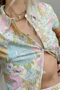 Cottagecore Aesthetic Floral Shirt - Y2K Fashion Women's Top
