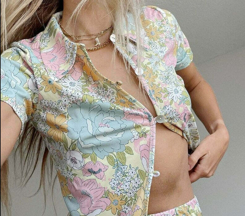 Cottagecore Aesthetic Floral Shirt - Y2K Fashion Women's Top