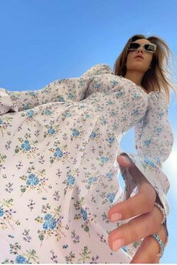 Cottagecore Puffy Sleeve Mini Dress with Elastic Waist