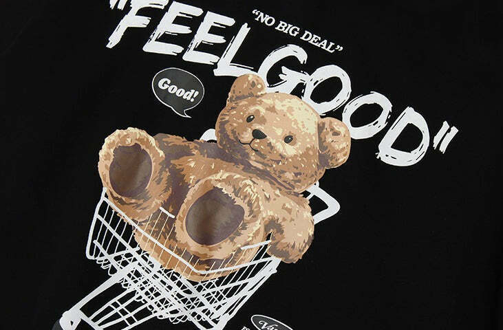 Cozy 'Feel Good' Teddybear Hoodie for Y2K Fashion Enthusiasts Cozy 'Feel Good' Teddybear Hoodie for Y2K Fashion Enthusiasts