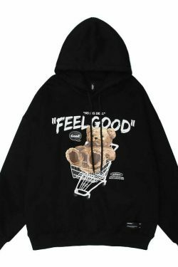 Cozy 'Feel Good' Teddybear Hoodie for Y2K Fashion Enthusiasts