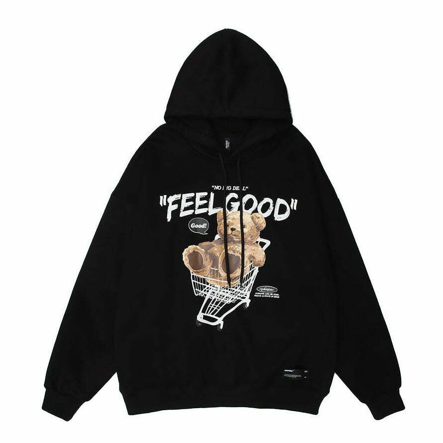 Cozy 'Feel Good' Teddybear Hoodie for Y2K Fashion Enthusiasts Cozy 'Feel Good' Teddybear Hoodie for Y2K Fashion Enthusiasts