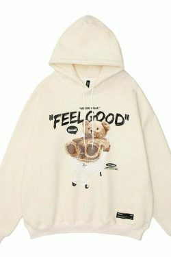 Cozy 'Feel Good' Teddybear Hoodie for Y2K Fashion Enthusiasts