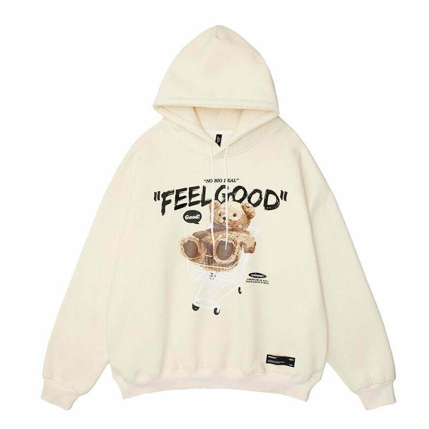 Cozy 'Feel Good' Teddybear Hoodie for Y2K Fashion Enthusiasts Cozy 'Feel Good' Teddybear Hoodie for Y2K Fashion Enthusiasts