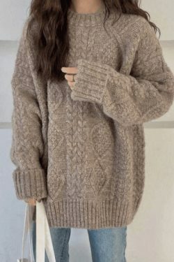 Cozy Cable Knit Jumper: Y2K Aesthetic Sweater for Women - Grunge & Cottagecore Style