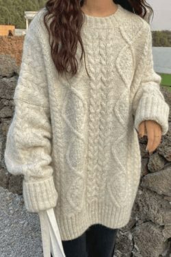 Cozy Cable Knit Jumper: Y2K Aesthetic Sweater for Women - Grunge & Cottagecore Style