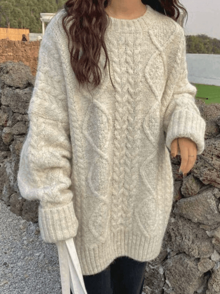 Cozy Cable Knit Jumper: Y2K Aesthetic Sweater for Women - Grunge & Cottagecore Style