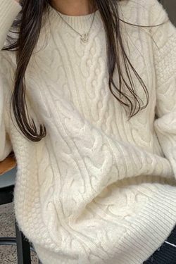 Cozy Cable Knit Pullover Sweater for Y2K Fashion with Grunge & Coquette Aesthetic