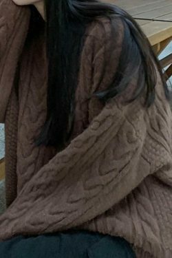 Cozy Cable Knit Pullover Sweater for Y2K Fashion with Grunge & Coquette Aesthetic