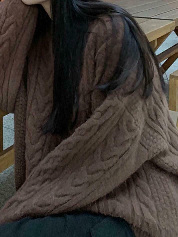 Cozy Cable Knit Pullover Sweater for Y2K Fashion with Grunge & Coquette Aesthetic