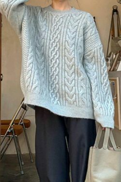 Cozy Cable Knit Pullover Sweater for Y2K Fashion with Grunge & Coquette Aesthetic