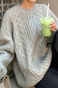 Cozy Cable Knit Pullover Sweater for Y2K Fashion with Grunge & Coquette Aesthetic