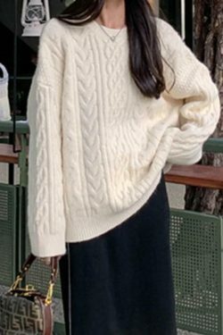 Cozy Cable Knit Pullover Sweater for Y2K Fashion with Grunge & Coquette Aesthetic