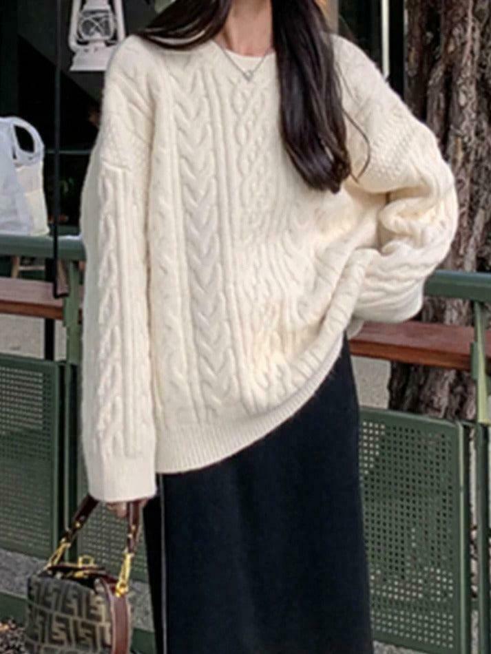 Cozy Cable Knit Pullover Sweater for Y2K Fashion with Grunge & Coquette Aesthetic