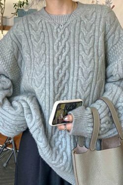 Cozy Cable Knit Pullover Sweater for Y2K Fashion with Grunge & Coquette Aesthetic