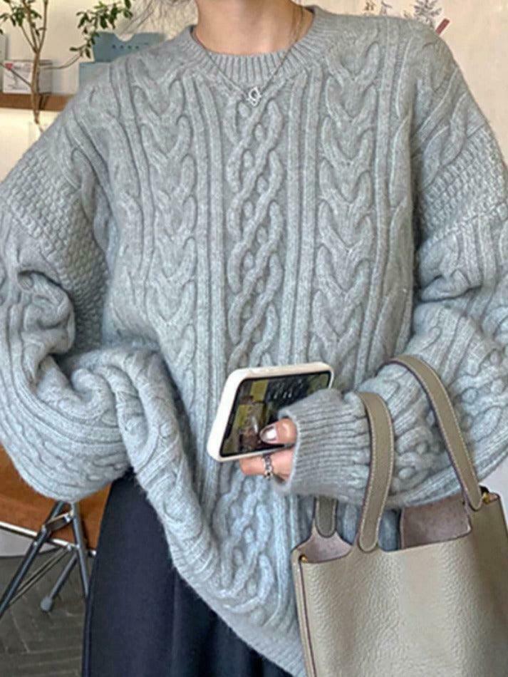 Cozy Cable Knit Pullover Sweater for Y2K Fashion with Grunge & Coquette Aesthetic