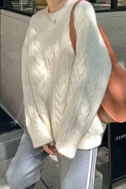 Cozy Cable Knit Pullover Sweater for Y2K Fashion with Grunge & Coquette Aesthetic