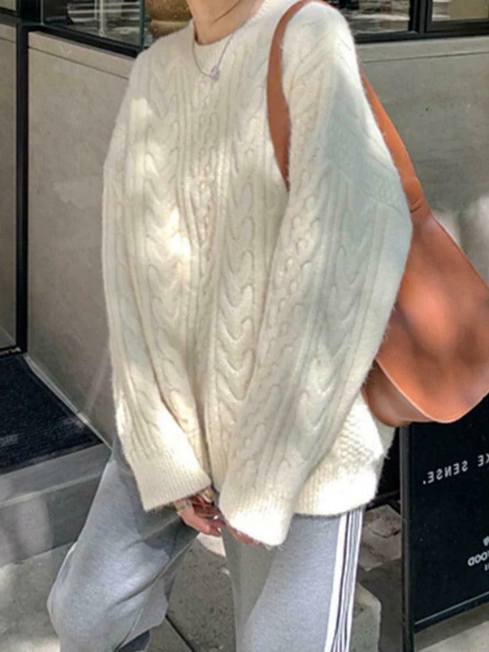 Cozy Cable Knit Pullover Sweater for Y2K Fashion with Grunge & Coquette Aesthetic