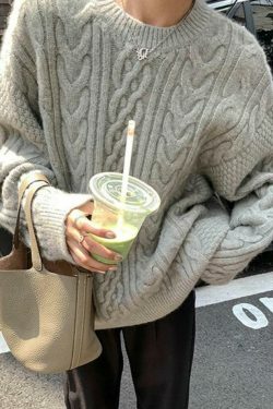 Cozy Cable Knit Pullover Sweater for Y2K Fashion with Grunge & Coquette Aesthetic