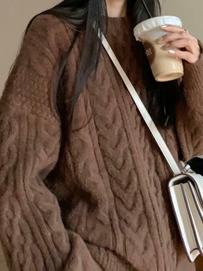 Cozy Cable Knit Pullover Sweater for Y2K Fashion with Grunge & Coquette Aesthetic