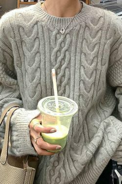 Cozy Cable Knit Pullover Sweater for Y2K Fashion with Grunge & Coquette Aesthetic