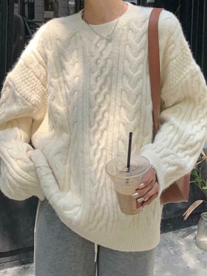 Cozy Cable Knit Pullover Sweater for Y2K Fashion with Grunge & Coquette Aesthetic