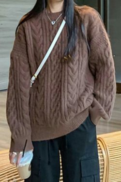 Cozy Cable Knit Pullover Sweater for Y2K Fashion with Grunge & Coquette Aesthetic