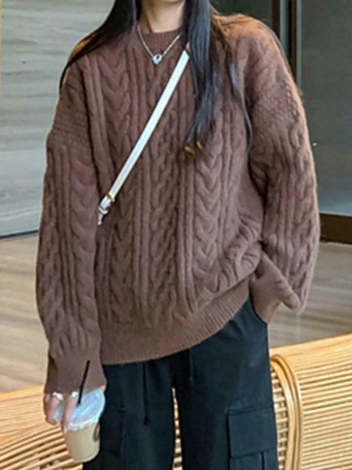 Cozy Cable Knit Pullover Sweater for Y2K Fashion with Grunge & Coquette Aesthetic