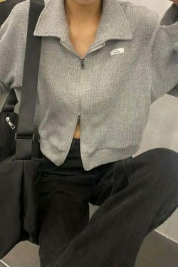 Cozy Cocoa Cropped Jacket - Y2K Fashion Aesthetic for Women