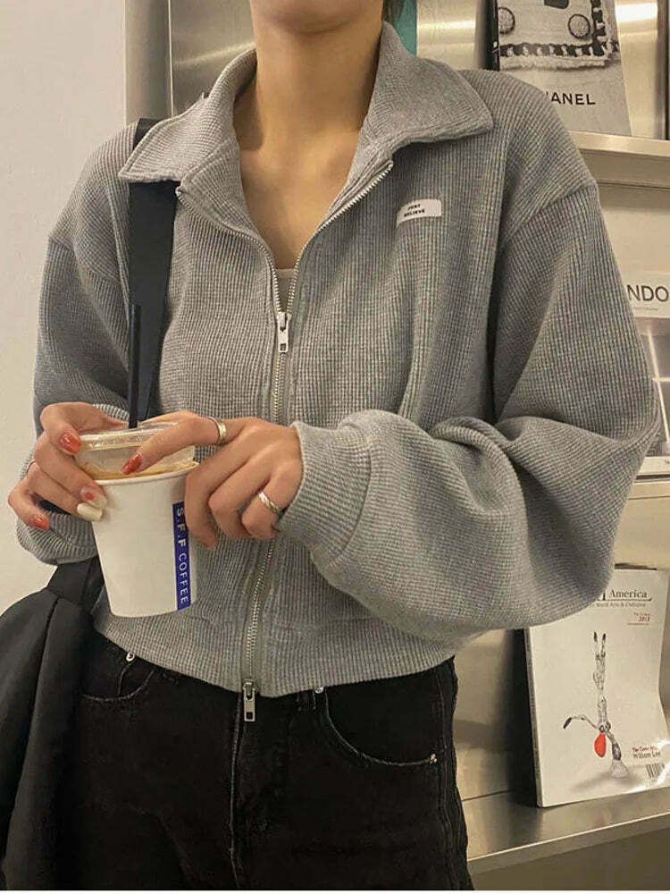 Cozy Cocoa Cropped Jacket - Y2K Fashion Aesthetic for Women Cozy Cocoa Cropped Jacket - Y2K Fashion Aesthetic for Women